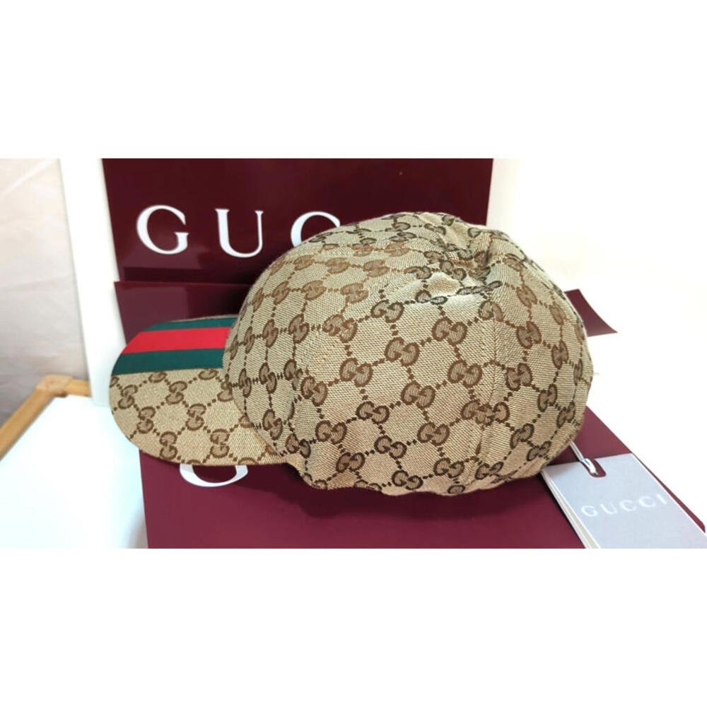 NWT! GUCCI Original GG Beige & Ebony canvas baseball hat with Web Stripe Size M - Picture 5 of 16